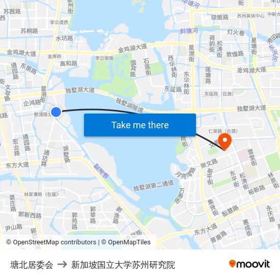 塘北居委会 to 新加坡国立大学苏州研究院 map