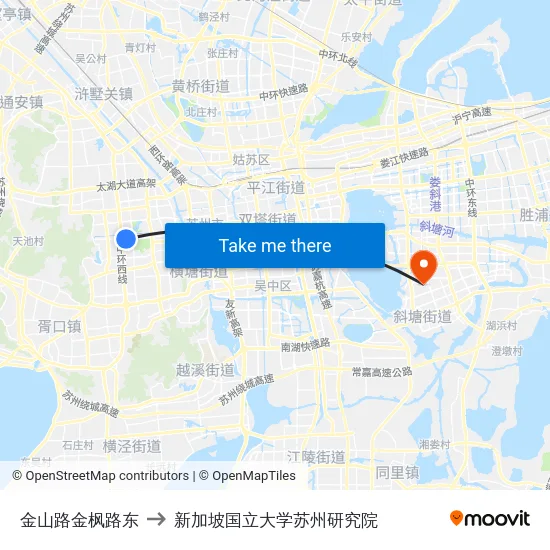 金山路金枫路东 to 新加坡国立大学苏州研究院 map