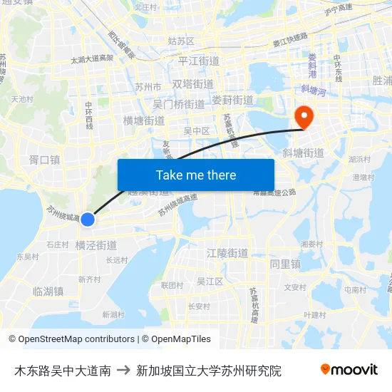 木东路吴中大道南 to 新加坡国立大学苏州研究院 map