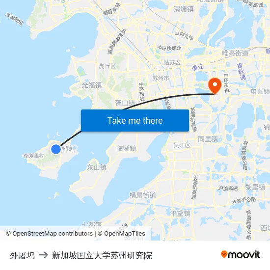 外屠坞 to 新加坡国立大学苏州研究院 map