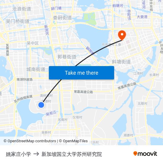 姚家庄小学 to 新加坡国立大学苏州研究院 map