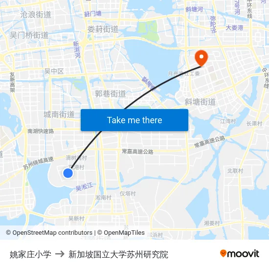 姚家庄小学 to 新加坡国立大学苏州研究院 map