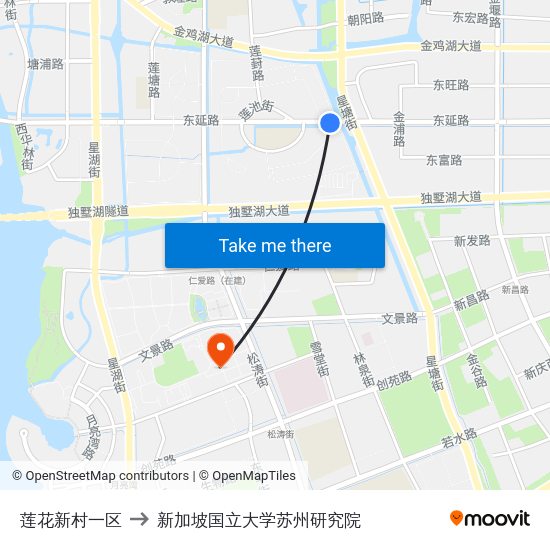 莲花新村一区 to 新加坡国立大学苏州研究院 map