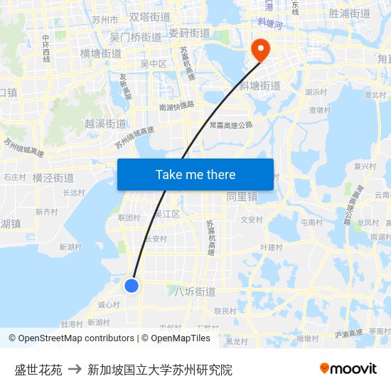 盛世花苑 to 新加坡国立大学苏州研究院 map