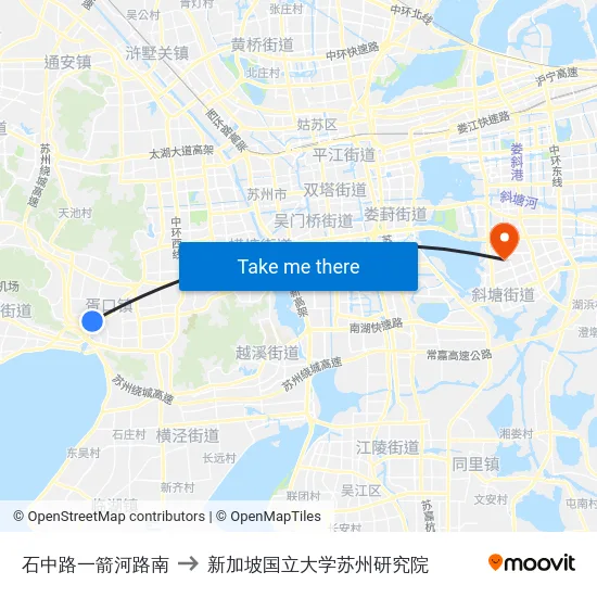 石中路一箭河路南 to 新加坡国立大学苏州研究院 map