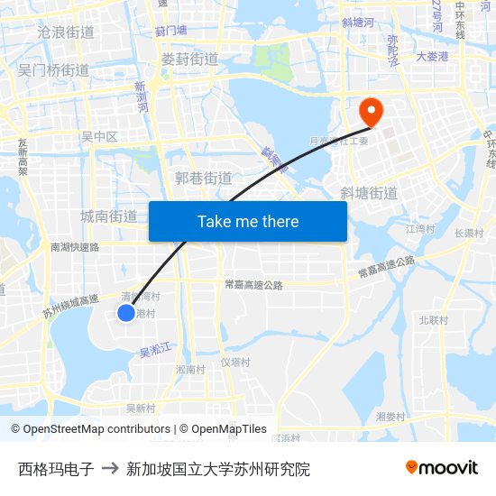 西格玛电子 to 新加坡国立大学苏州研究院 map