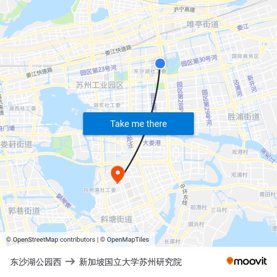东沙湖公园西 to 新加坡国立大学苏州研究院 map