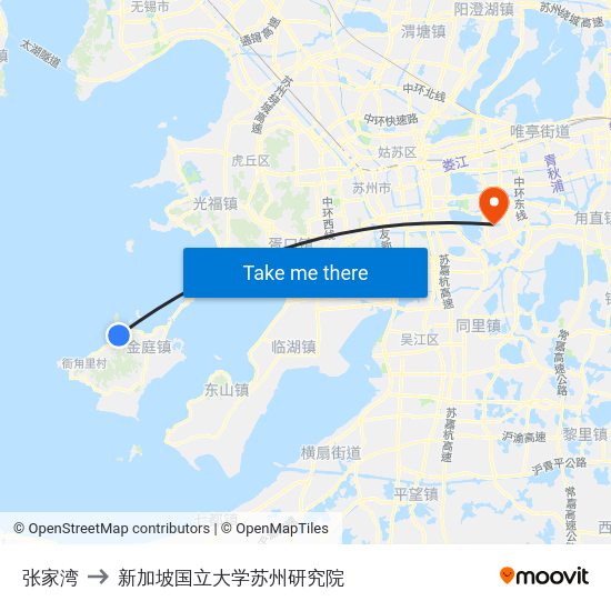 张家湾 to 新加坡国立大学苏州研究院 map