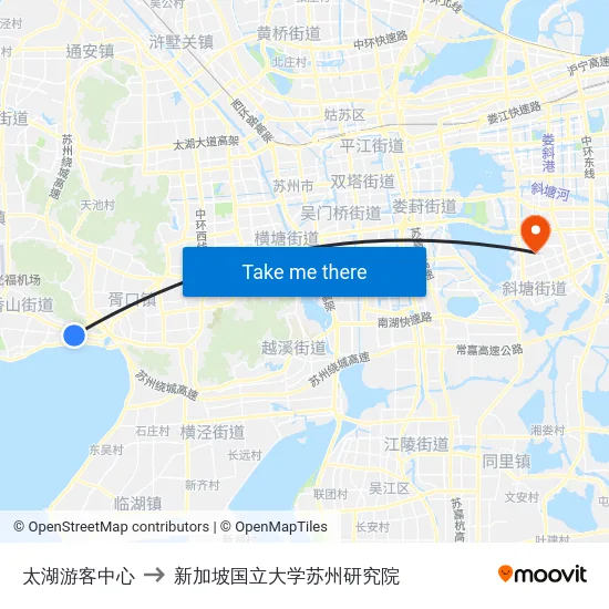 太湖游客中心 to 新加坡国立大学苏州研究院 map