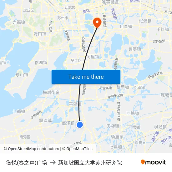 衡悦(春之声)广场 to 新加坡国立大学苏州研究院 map
