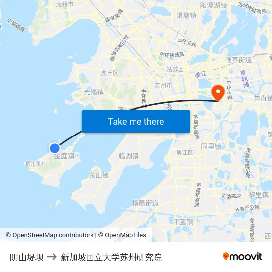 阴山堤坝 to 新加坡国立大学苏州研究院 map