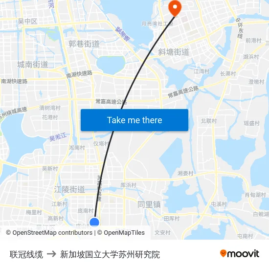 联冠线缆 to 新加坡国立大学苏州研究院 map