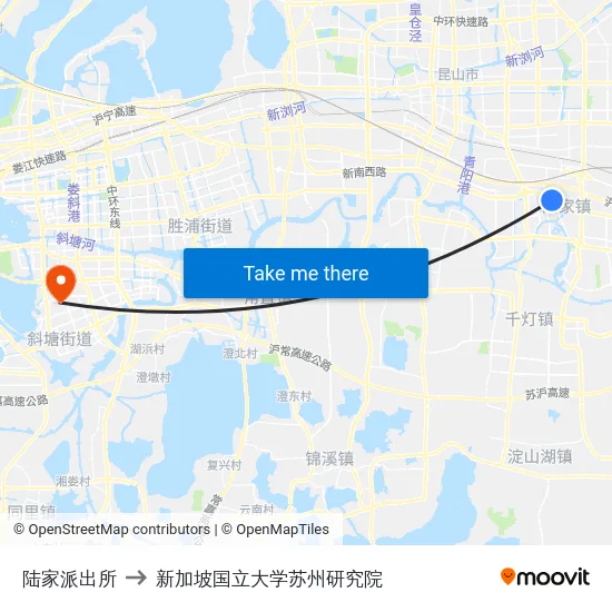 陆家派出所 to 新加坡国立大学苏州研究院 map