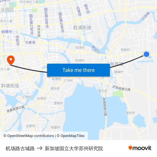 机场路古城路 to 新加坡国立大学苏州研究院 map