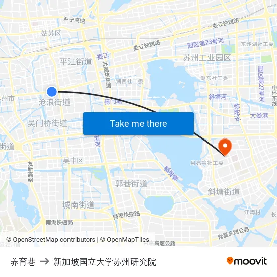 养育巷 to 新加坡国立大学苏州研究院 map