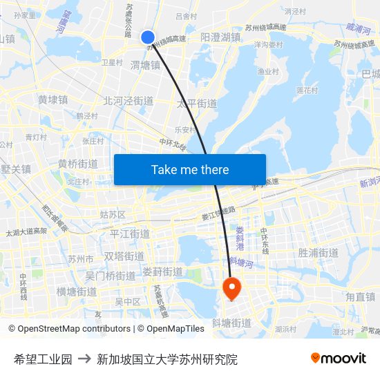 希望工业园 to 新加坡国立大学苏州研究院 map