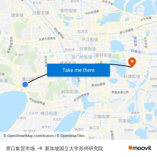 胥口集贸市场 to 新加坡国立大学苏州研究院 map