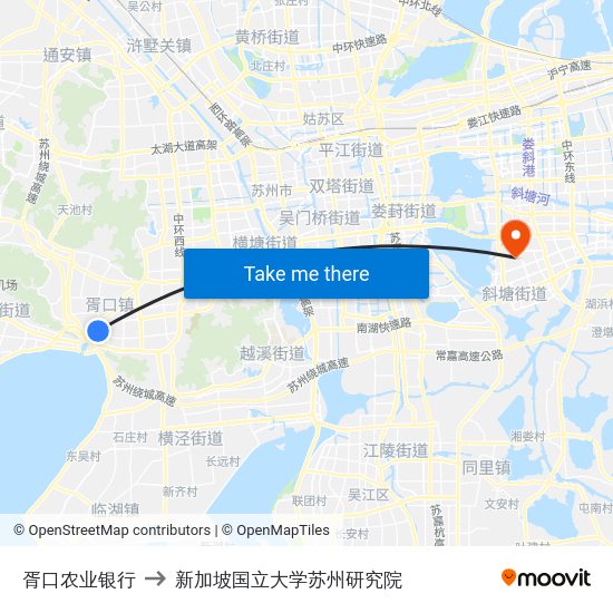 胥口农业银行 to 新加坡国立大学苏州研究院 map