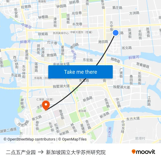 二点五产业园 to 新加坡国立大学苏州研究院 map