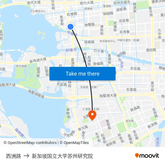 西洲路 to 新加坡国立大学苏州研究院 map