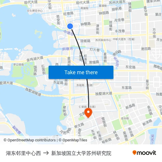 湖东邻里中心西 to 新加坡国立大学苏州研究院 map