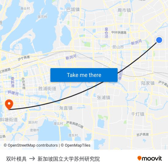 双叶模具 to 新加坡国立大学苏州研究院 map