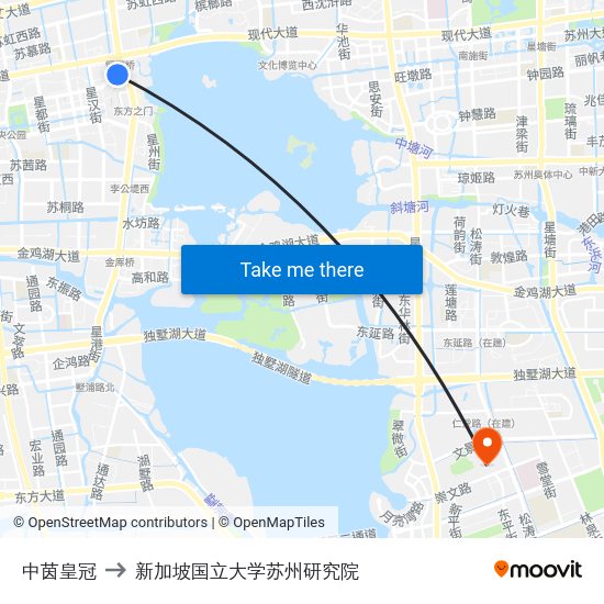 中茵皇冠 to 新加坡国立大学苏州研究院 map