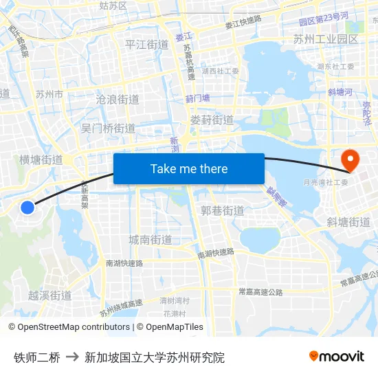 铁师二桥 to 新加坡国立大学苏州研究院 map