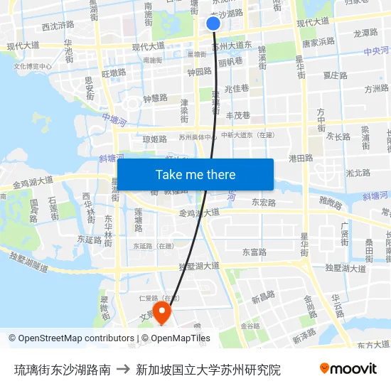 琉璃街东沙湖路南 to 新加坡国立大学苏州研究院 map