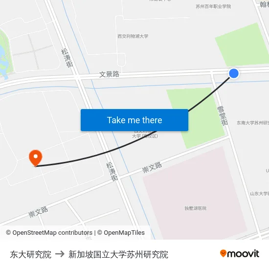 东大研究院 to 新加坡国立大学苏州研究院 map