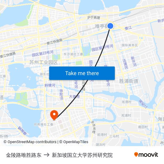 金陵路唯胜路东 to 新加坡国立大学苏州研究院 map