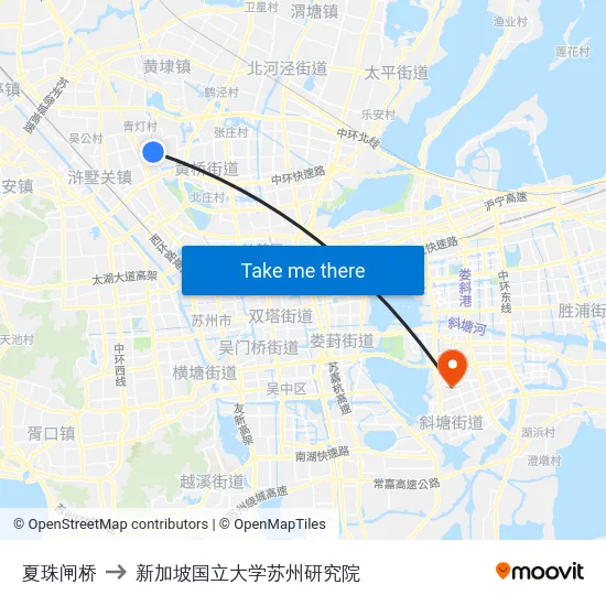 夏珠闸桥 to 新加坡国立大学苏州研究院 map