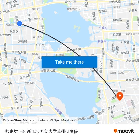 师惠坊 to 新加坡国立大学苏州研究院 map