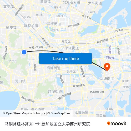 马涧路建林路东 to 新加坡国立大学苏州研究院 map