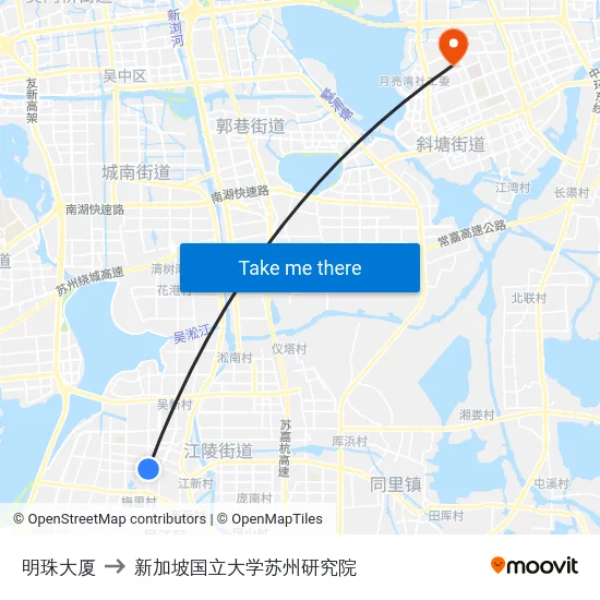 明珠大厦 to 新加坡国立大学苏州研究院 map