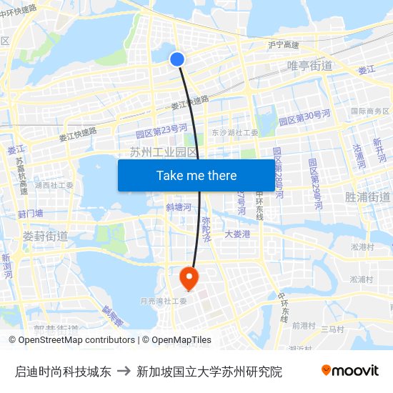 启迪时尚科技城东 to 新加坡国立大学苏州研究院 map