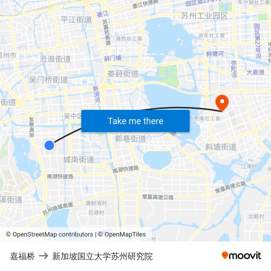 嘉福桥 to 新加坡国立大学苏州研究院 map