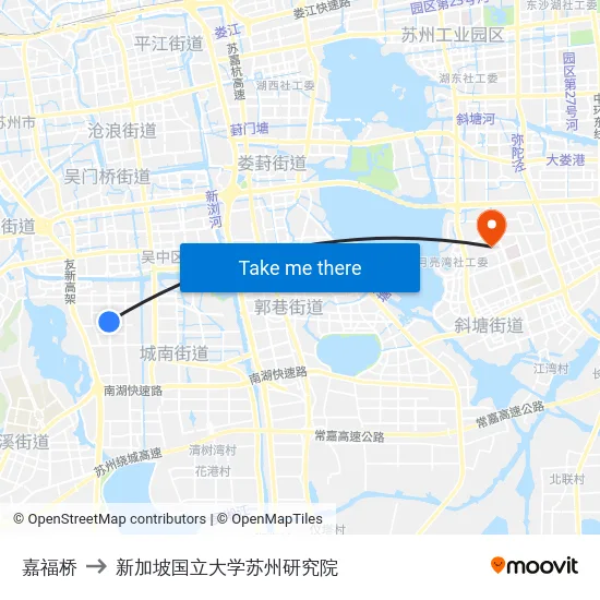 嘉福桥 to 新加坡国立大学苏州研究院 map