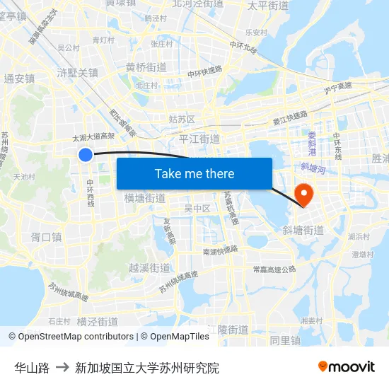 华山路 to 新加坡国立大学苏州研究院 map