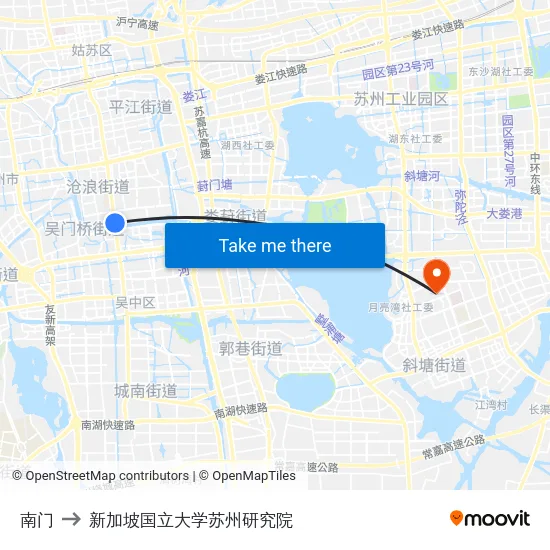 南门 to 新加坡国立大学苏州研究院 map