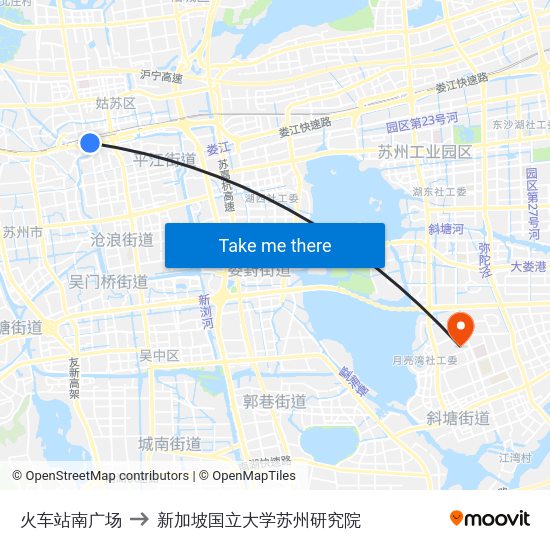 火车站南广场 to 新加坡国立大学苏州研究院 map