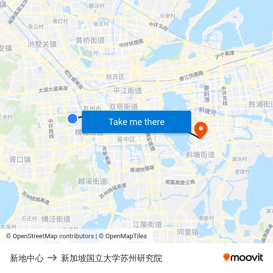 新地中心 to 新加坡国立大学苏州研究院 map