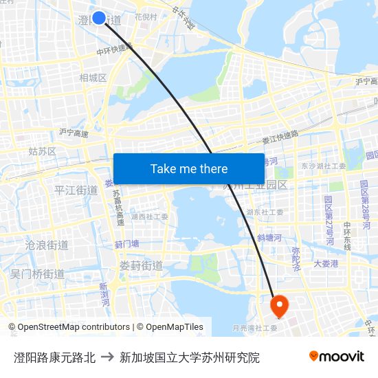 澄阳路康元路北 to 新加坡国立大学苏州研究院 map