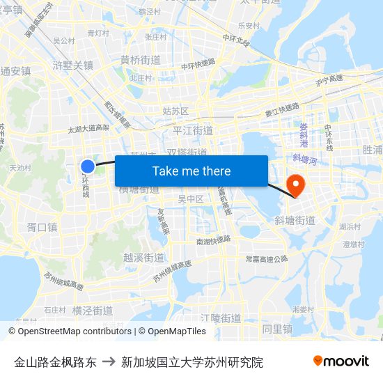 金山路金枫路东 to 新加坡国立大学苏州研究院 map