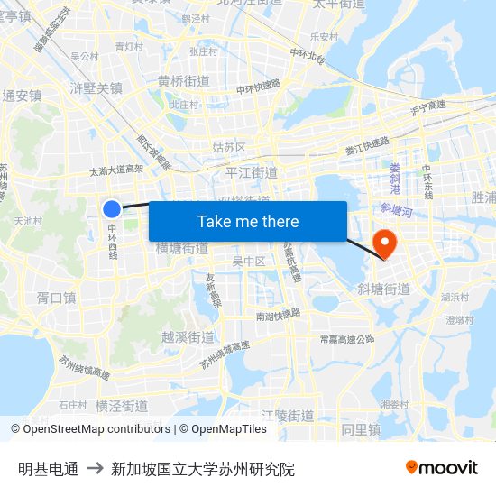 明基电通 to 新加坡国立大学苏州研究院 map