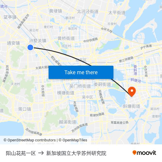 阳山花苑一区 to 新加坡国立大学苏州研究院 map
