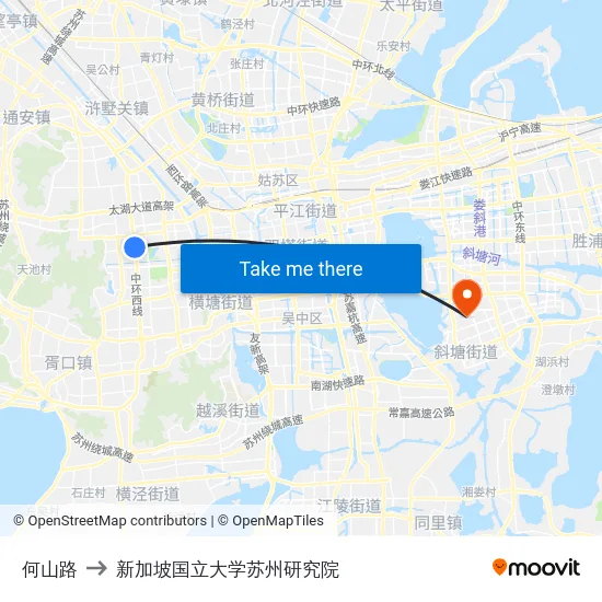 何山路 to 新加坡国立大学苏州研究院 map