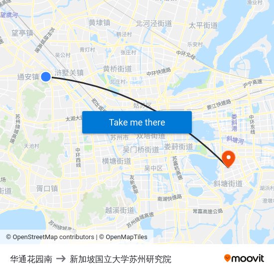 华通花园南 to 新加坡国立大学苏州研究院 map