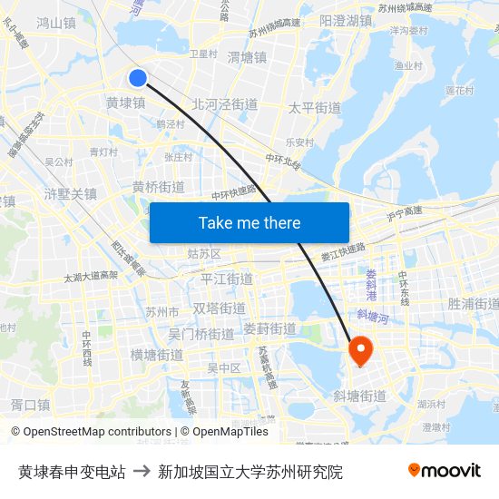 黄埭春申变电站 to 新加坡国立大学苏州研究院 map