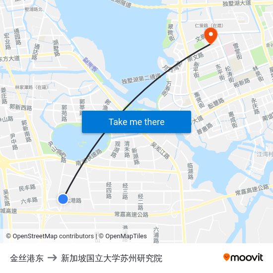 金丝港东 to 新加坡国立大学苏州研究院 map
